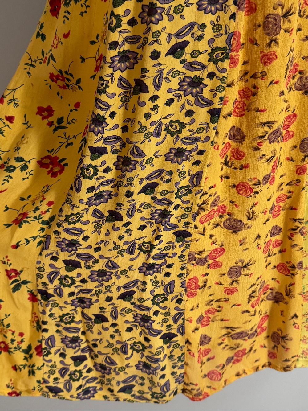 Vintage Raindrops Patchwork Floral Dress 90s Boho Grunge Cottagecore Tie Back M - Picture 9 of 15